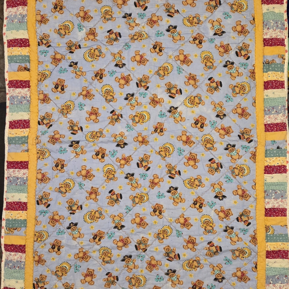 Bears And Hearts Quilt 38" x 54", Pre-Washed Used